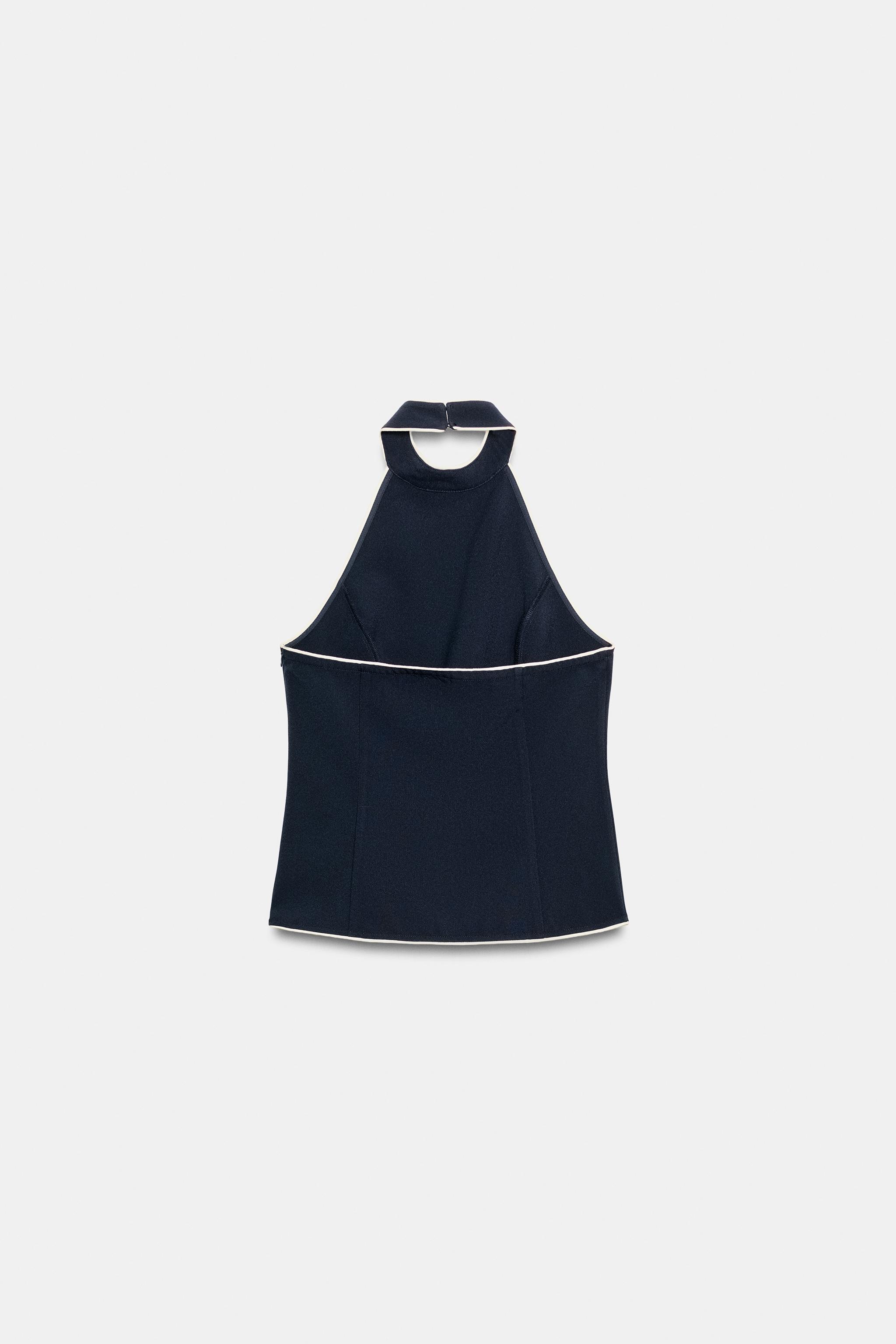CONTRAST PIPING HALTER TOP